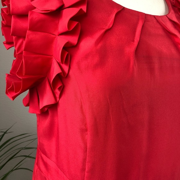 JADE CORAL PLEATED RUFFLE SLEEVE DRESS - Picture 3 of 3
